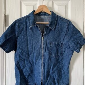 Y2K Denim Short Sleeve full zip collared shirt